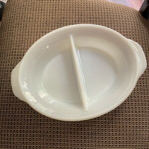 White Divided Oval Serving Dish - Fire King Vintage, made in USA
